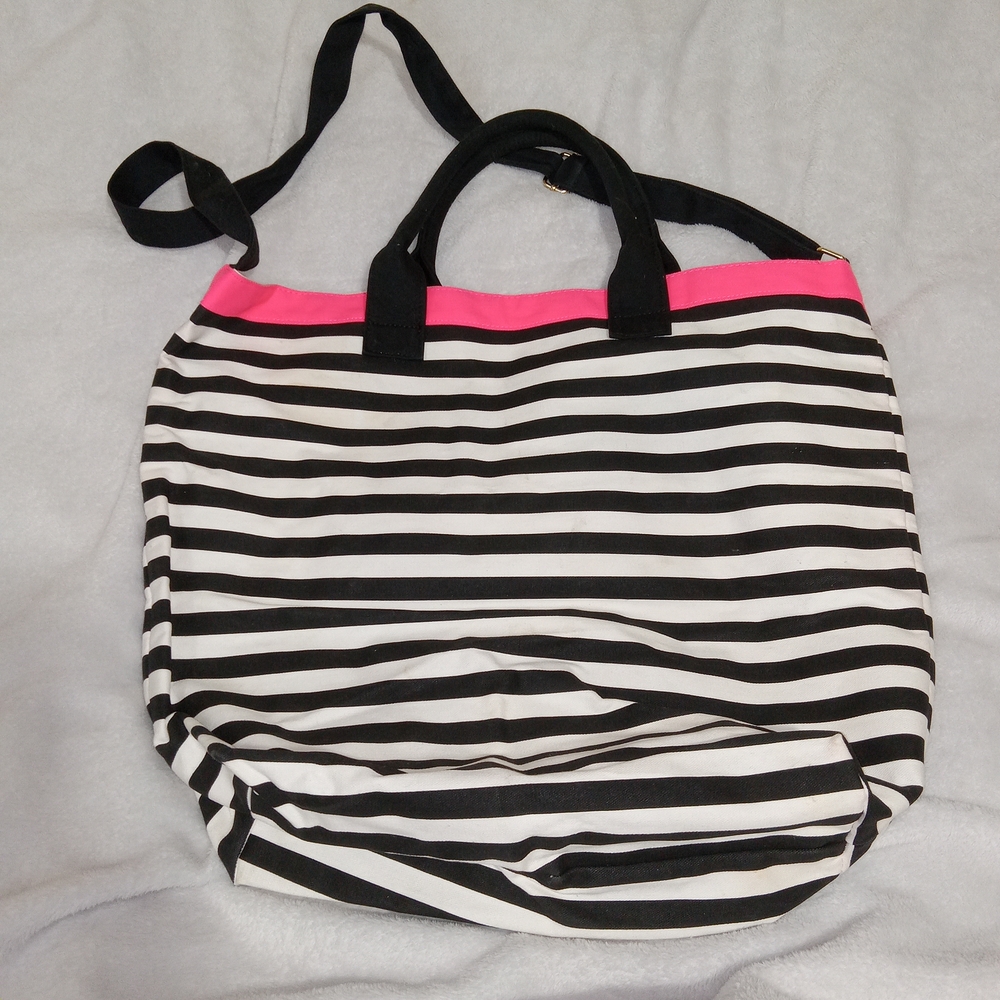 Victoria's Secret Black and Pink Striped Tote Bag NWT Vibrant-copy - Picture 3 of 7